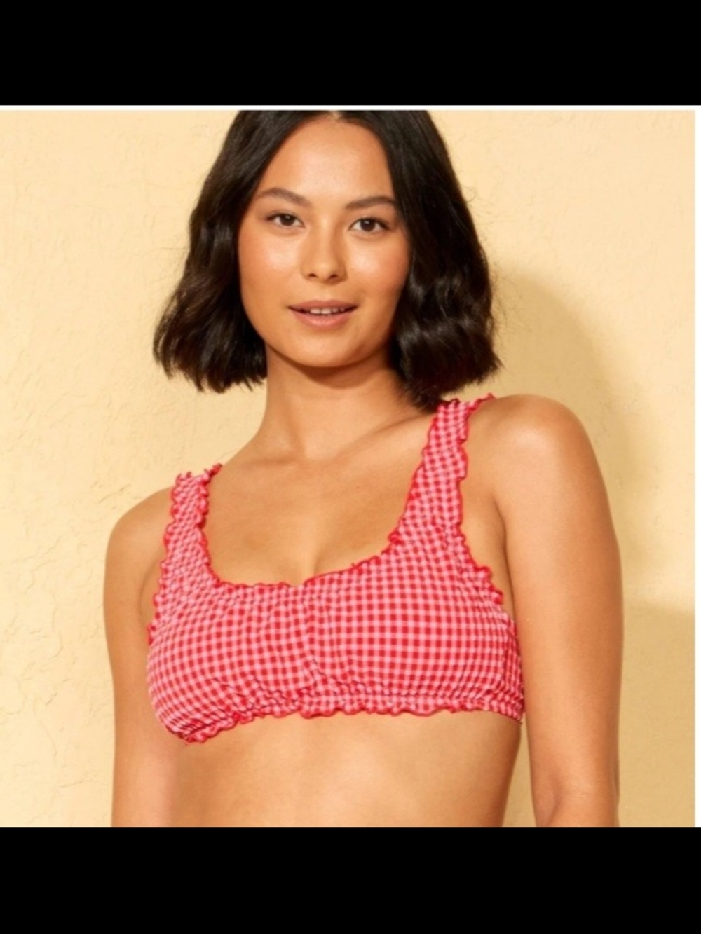 wild fable Pink & Red Gingham Ruffle Bikini Set
